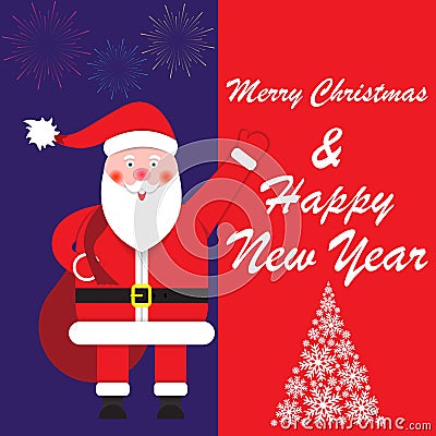 Merry Christmas and new year greetings, template, postcard, banner Vector Illustration