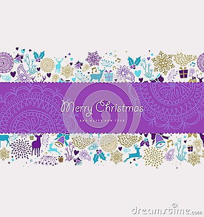 Merry christmas new year label deer holiday shapes Vector Illustration