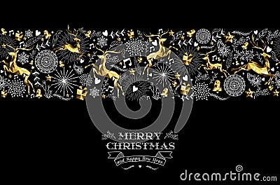Merry christmas new year label pattern gold deer Vector Illustration
