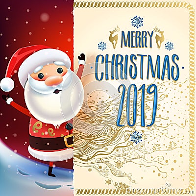 2019 Merry Christmas & New year symbol. Santa Claus Vector Illustration