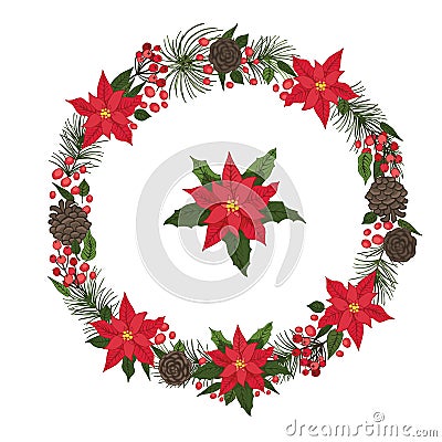 Merry Christmas and New Year Wreath Vector Illustration
