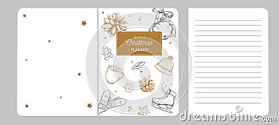 Merry Christmas notebook, planner, scrapbook cover . Vector hand drawn illustrations and Lettering. Inspirational Vector Illustration