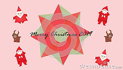 Set of Christmas on pink background,wreath and cute Santa Vector Illustration