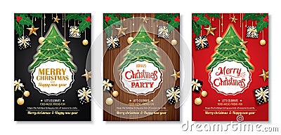 Merry christmas party and tree on background invitation theme co Vector Illustration