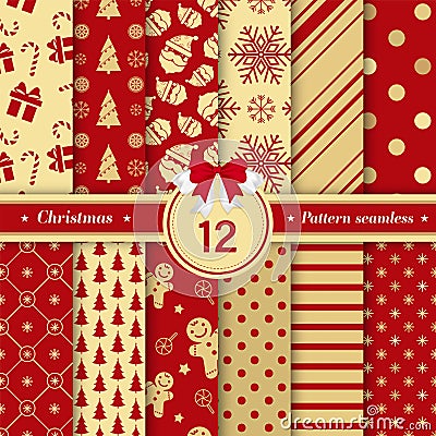 Merry Christmas pattern seamless collection. Set of 12 X-mas Vector Illustration