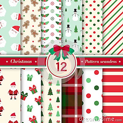 Merry Christmas pattern seamless collection. Red and green color Stock Photo