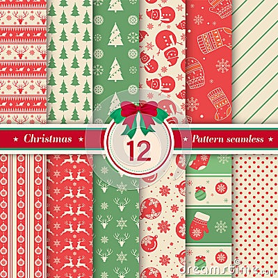 Merry Christmas pattern seamless collection. X-mas background. Stock Photo
