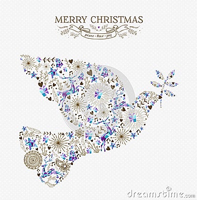 Merry christmas peace dove vintage holiday element Vector Illustration