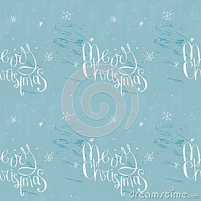 Merry christmas phrase on frosty seamless background Vector Illustration