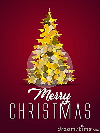 Merry christmas pine tree special clipping mask card. bubble , balls pine tree with colorful element. eps 10. different christmas Vector Illustration