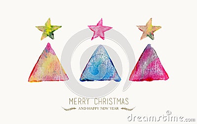 Merry Christmas pine tree watercolor greeting card Vector Illustration