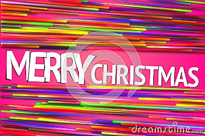 Merry Christmas Rainbow straight Line Glow Pink Background Stock Photo