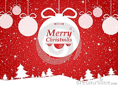 Merry Christmas of red background in forest and snows gifts. Vector Illustration