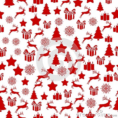 Merry Christmas Red elements on white background. Seamless graphic pattern made with elements of zentangl and doodle Vector Illustration