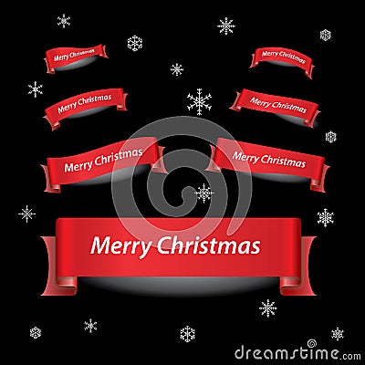Merry christmas red ribbon banners Vector Illustration