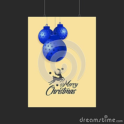 Merry Christmas Reindeer and Blue Balls template Vector Illustration