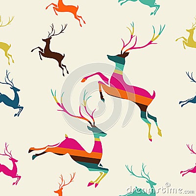 Merry Christmas reindeer stripes seamless pattern vector. Vector Illustration