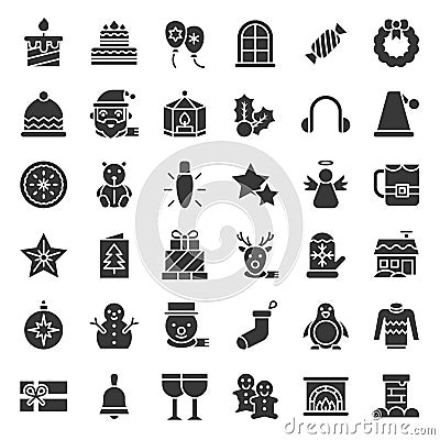 Merry Christmas related icon set 4 glyph style Vector Illustration