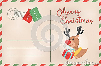 Merry Christmas retro deer holiday postcard Vector Illustration