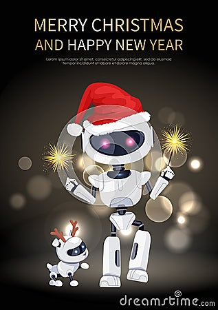 Merry Christmas Robot and Dog Vector Illustration Vector Illustration