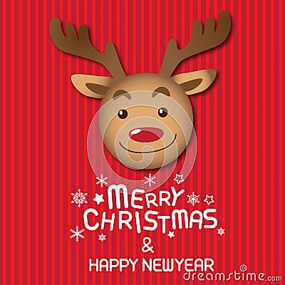 Merry christmas and Rudolph Vector Illustration