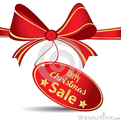 Merry Christmas Sale Red Gift card on white background. Stock Photo