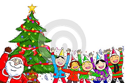 Merry Christmas Santa Claus People Christmas Tree Celebration Cartoon Illustration