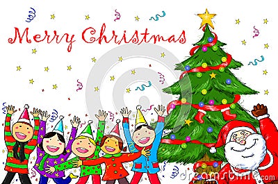 Merry Christmas Santa Claus People Christmas Tree Celebration Cartoon Illustration