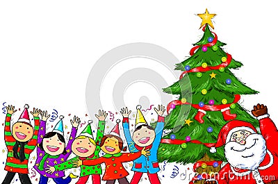 Merry Christmas Santa Claus People Christmas Tree Celebration Cartoon Illustration