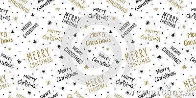 Merry Christmas seamless pattern golden black isolated background with handwritten lettering Stock Photo