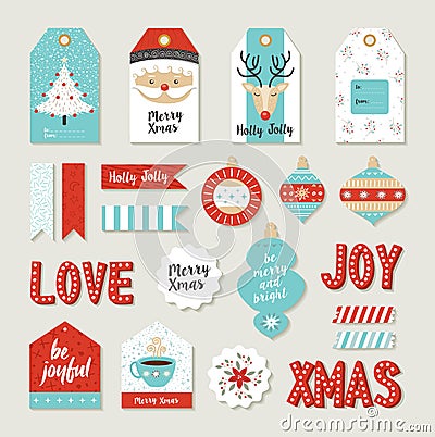 Merry christmas set scrapbook diy printable tags Vector Illustration