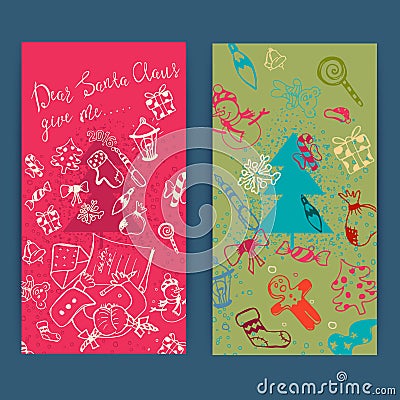 Merry christmas set of xmas Greeting Cards. Vector Illustration