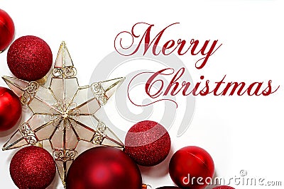 Merry Christmas Sign with Ornaments Border Stock Photo