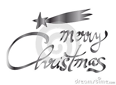 Merry Christmas silver gradien hand lettering calligraphy with christmas comet star isolated on white. Vector image Vector Illustration