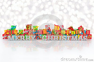 Merry christmas silver text on the background of varicolored gif Stock Photo