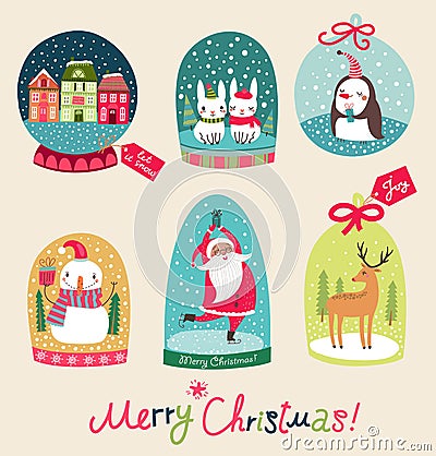 Merry Christmas snow ball set Vector Illustration