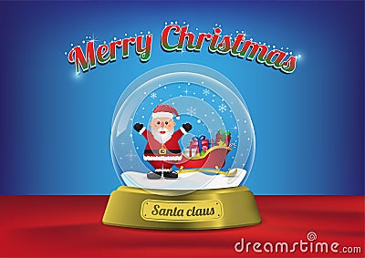 Merry Christmas globe Santa with Santa sleigh Vector Illustration