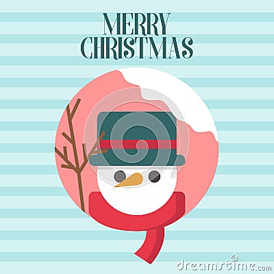 Merry Christmas Snowman Blue Stripes Background Vector Graphic Illustration Vector Illustration