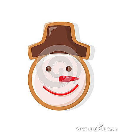 Merry Christmas Snowman Gingerbread Cookie Icon Vector Illustration