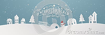 Merry Christmas snowy town day night and happy new year blue Xmas festival end year party silhouette Santa Claus and deer Vector Illustration