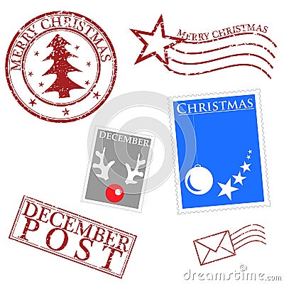 Merry christmas stamps collection Vector Illustration