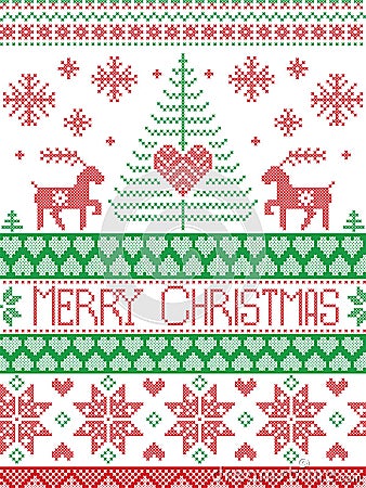 Merry Christmas Tall Scandinavian Printed Textile style and inspired by Norwegian Christmas and festive winter seamless pattern Vector Illustration