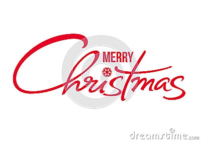 Merry Christmas text. Calligraphic hand drawn lettering design. Vector typography red letters isolated on white. Vector Illustration