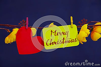 Merry Christmas text, heart sign. Stock Photo