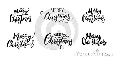 Merry Christmas text inscriptions. Set of calligraphy and hand lettering for Christmas greeting cards, tags and overlays Vector Illustration