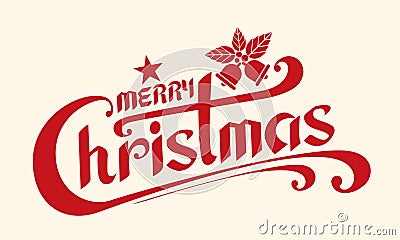 Merry Christmas text, Lettering design card template, Handwriting Alphabets. Hand Drawn Fonts. Vector Illustration