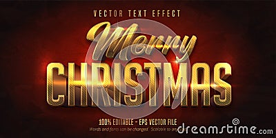 Merry christmas text, shiny gold christmas style editable text effect Vector Illustration