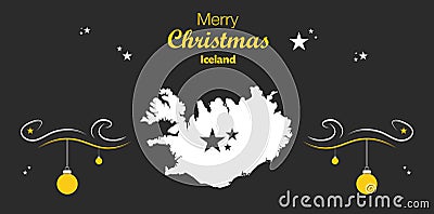 Merry Christmas theme with map of Iceland Cartoon Illustration