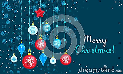 Merry Christmas toy tree concept banner, flat style Vector Illustration