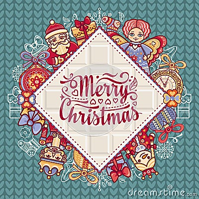 Merry Christmas toys. Greeting card. Vector Illustration